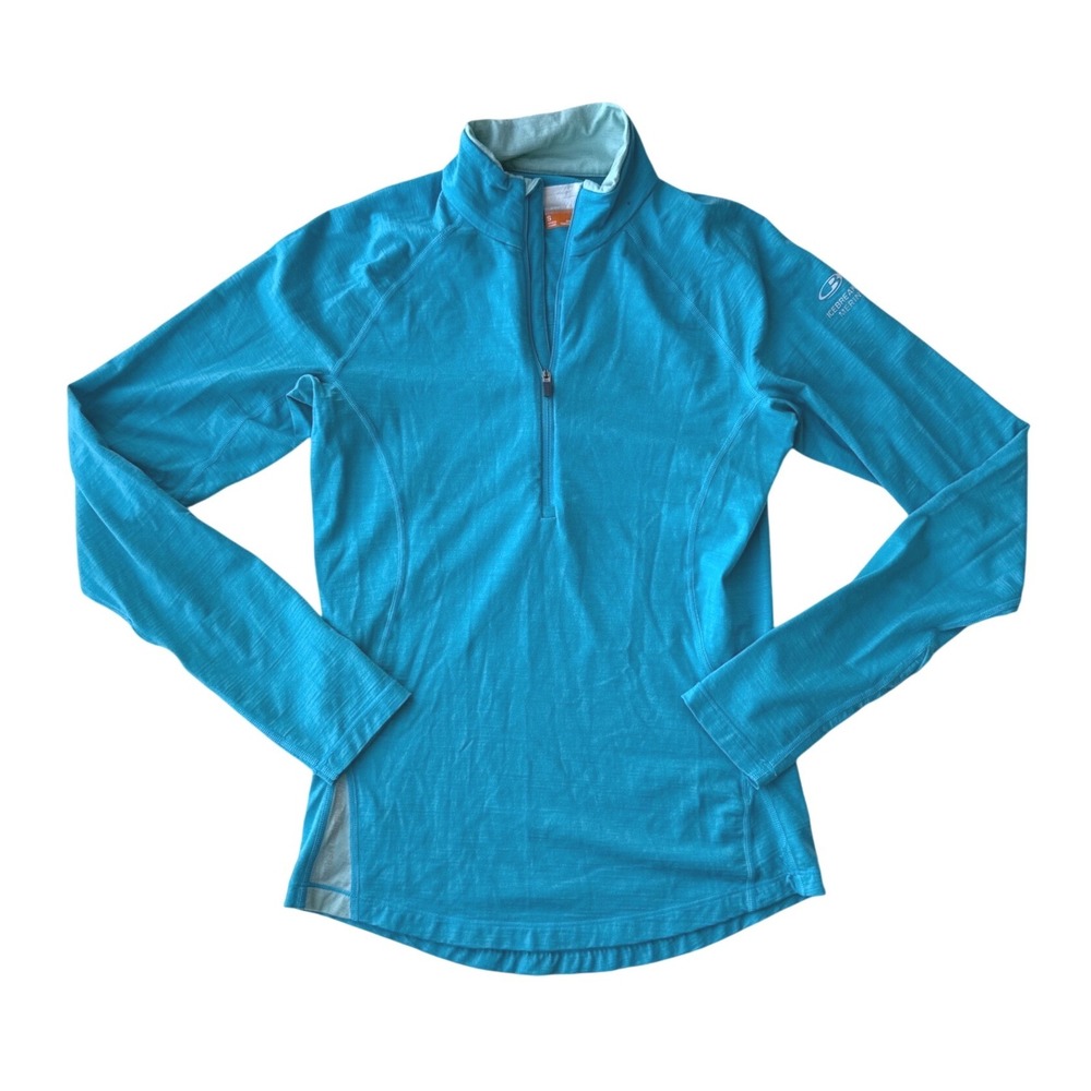 Icebreaker Womens Quarter Zip Base Layer Top Small Blue Bodyfit 200 Merino Wool